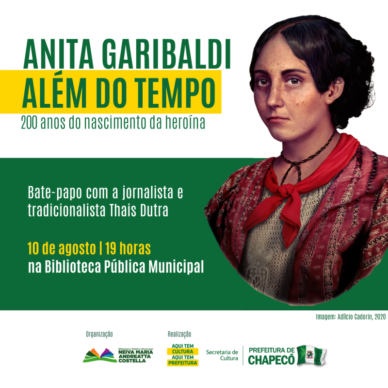 Biblioteca Pública Municipal de Chapecó promove evento em alusão aos 200 anos de Anita Garibaldi