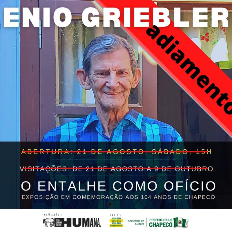 EVENTO ADIADO - O entalhe como ofício, exposição de Enio Griebler na Galeria Humana