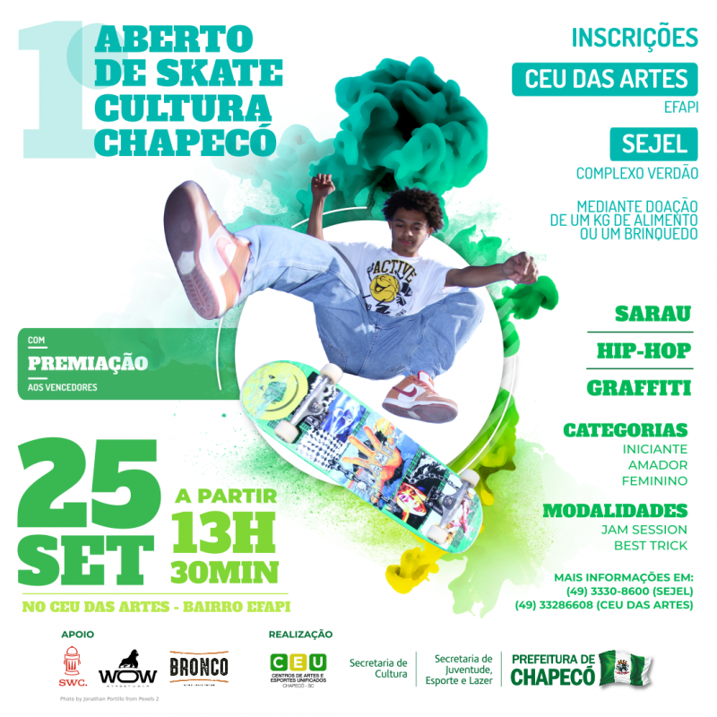 1º Aberto de Skate Cultura de Chapecó será neste sábado