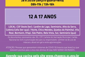 Aberto agendamento de 12 a 17 anos completos