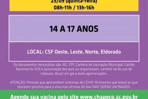Novo agendamento de vacina para 14 a 17 anos