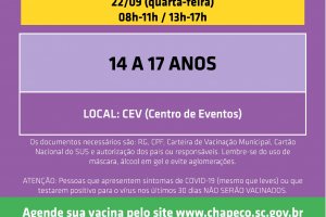 Aberta vacinação para 14 a 17 anos
