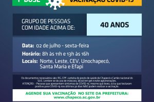 Chapecó vai abrir vacinação para 40, 41, 42 ou mais, na sexta-feira