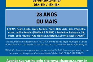 Aberto agendamento para vacina&ccedil;&atilde;o de 28 anos ou mais