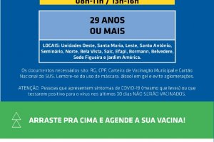 Chapec&oacute; abre agendamento de vacina&ccedil;&atilde;o para 29 anos ou mais