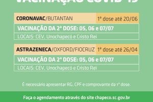 Aberto agendamento para segundas doses de Coronavac e Astrazeneca