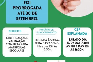 S&aacute;bado ter&aacute; vacina&ccedil;&atilde;o no CSF Esplanada