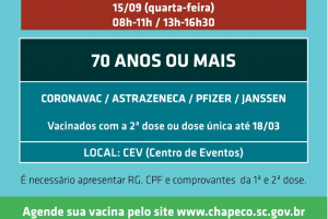 Chapecó iniciará dose de reforço na próxima semana