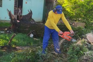 Prefeitura e Defesa Civil realizam atendimentos e reparos de danos causados pelo temporal