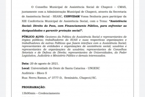 Confer&ecirc;ncia Municipal de Assist&ecirc;ncia Social ser&aacute; nesta sexta-feira