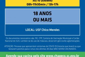 Chapecó tem novo agendamento de primeira dose