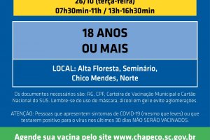 Novo agendamento de primeira dose para maiores de 18 anos