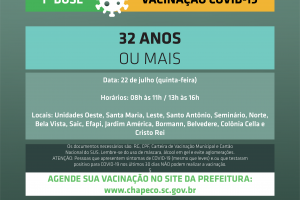Chapec&oacute; abre vacina&ccedil;&atilde;o para 32 anos ou mais e mais um lote para ind&uacute;stria e constru&ccedil;&atilde;o civil