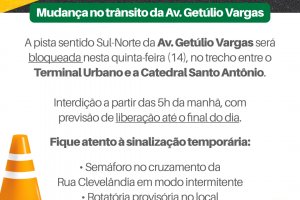 Avenida Get&uacute;lio Vargas ter&aacute; uma pista fechada entre o Terminal e a Catedral 