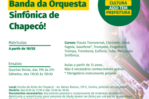 Orquestra Sinf&ocirc;nica de Chapec&oacute; abre inscri&ccedil;&otilde;es para a Banda Sinf&ocirc;nica