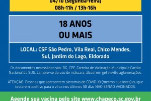 Vacina: primeira dose para maiores de 18 anos é reaberta
