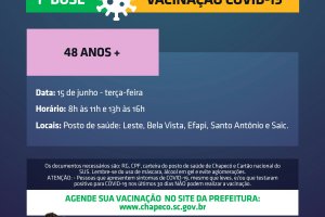 Chapecó abre agendamento para vacinação de 48 anos ou mais