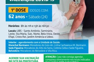 Neste s&aacute;bado ter&aacute; vacina&ccedil;&atilde;o para 62 anos