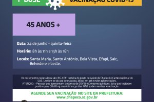 Chapecó reabre vacinação para 45 anos ou mais