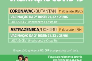 Aberto agendamento de segundas doses contra a Covid