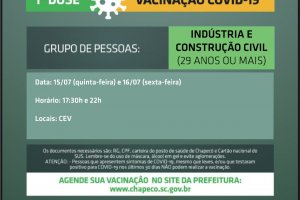 Chapec&oacute; ter&aacute; Coruj&atilde;o de Vacina&ccedil;&atilde;o para ind&uacute;stria e constru&ccedil;&atilde;o civil