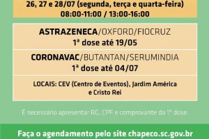 Aberto agendamento para segundas doses da vacina contra a Covid