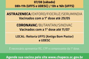 Sa&uacute;de abre segunda dose tamb&eacute;m na Udesc, no s&aacute;bado