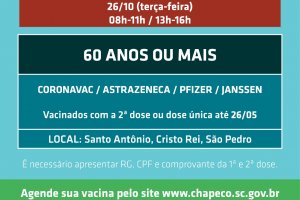 Novo agendamento de reforço para maiores de 60 anos