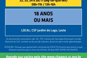 Vacina: reaberto agendamento de primeira dose para maiores de 18 anos