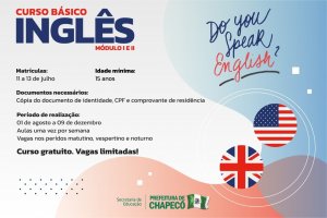 Iniciam as matr&iacute;culas para Curso b&aacute;sico de ingl&ecirc;s da Secretaria de Educa&ccedil;&atilde;o