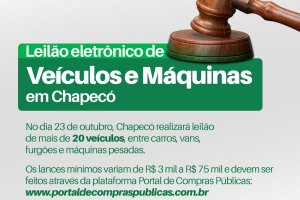 Prefeitura de Chapecó realiza leilão de veículos na próxima quinta-feira