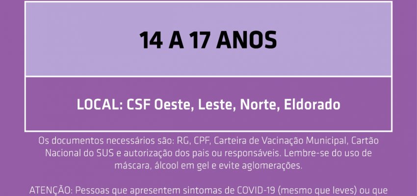 Novo agendamento de vacina para 14 a 17 anos