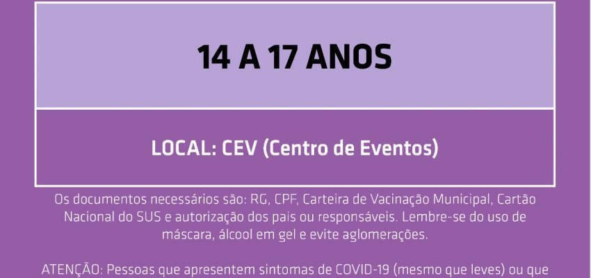 Aberta vacinação para 14 a 17 anos
