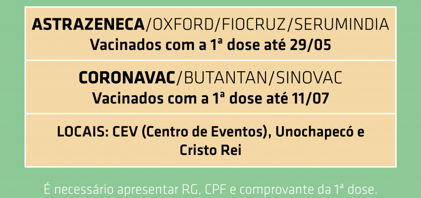 Aberto novo agendamento para segunda dose