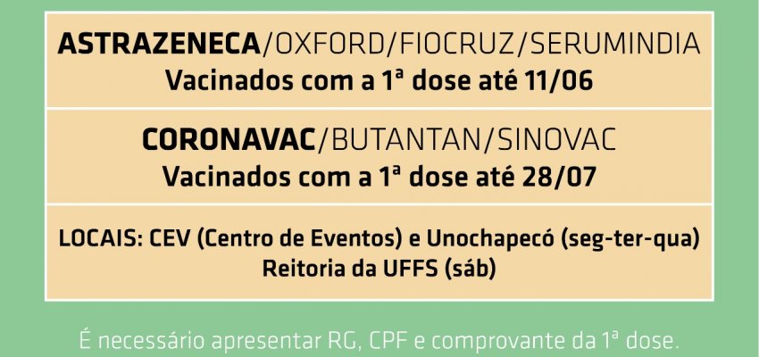 Aberto novo agendamento de segundas doses