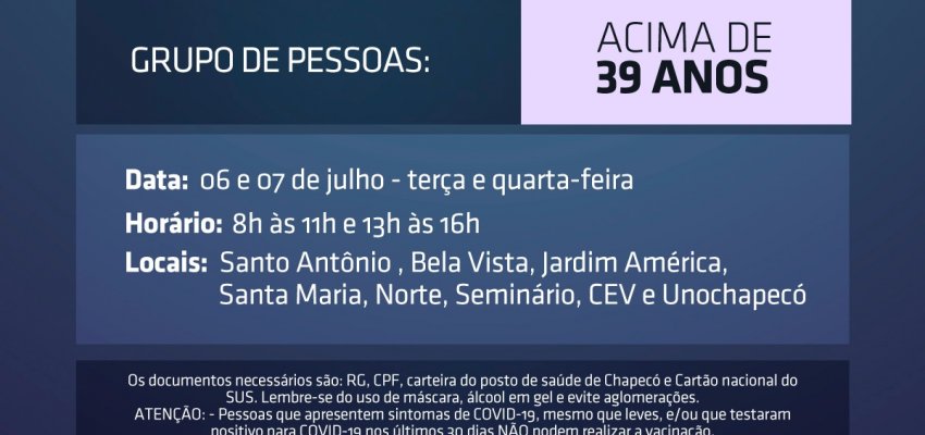 Chapecó abre agendamento para trabalhadores da indústria, construção civil e maiores de 39 anos