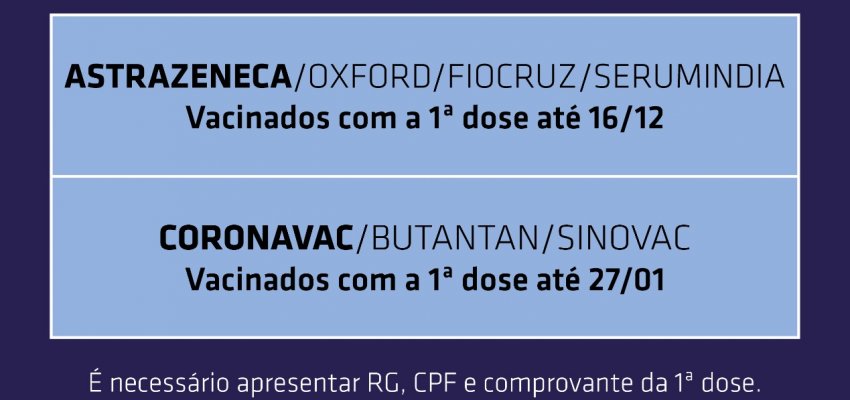 Vacina: novas datas de segunda dose e reforço