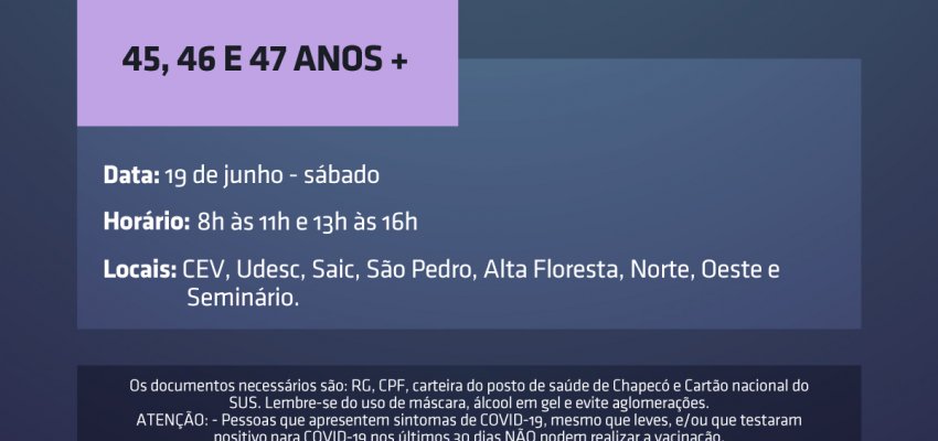 Chapecó abre vacinação para 45 anos ou mais