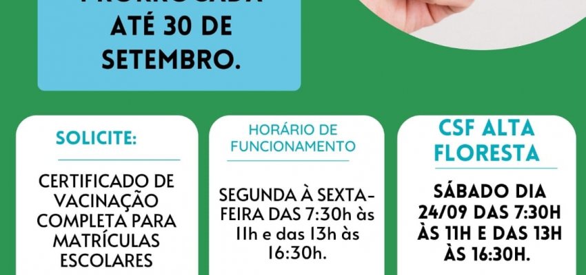 S&aacute;bado tem vacina&ccedil;&atilde;o no Alta Floresta