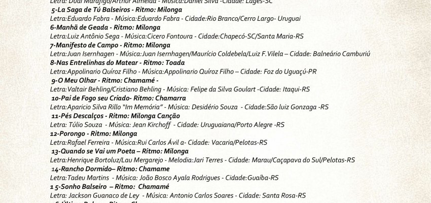 Conhe&ccedil;a as m&uacute;sicas finalistas do 2&ordm; Balseiros da Can&ccedil;&atilde;o Nativa