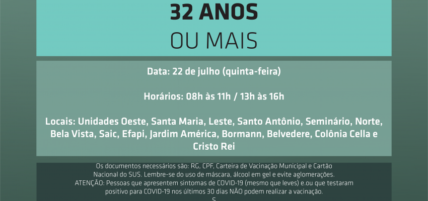 Chapec&oacute; abre vacina&ccedil;&atilde;o para 32 anos ou mais e mais um lote para ind&uacute;stria e constru&ccedil;&atilde;o civil