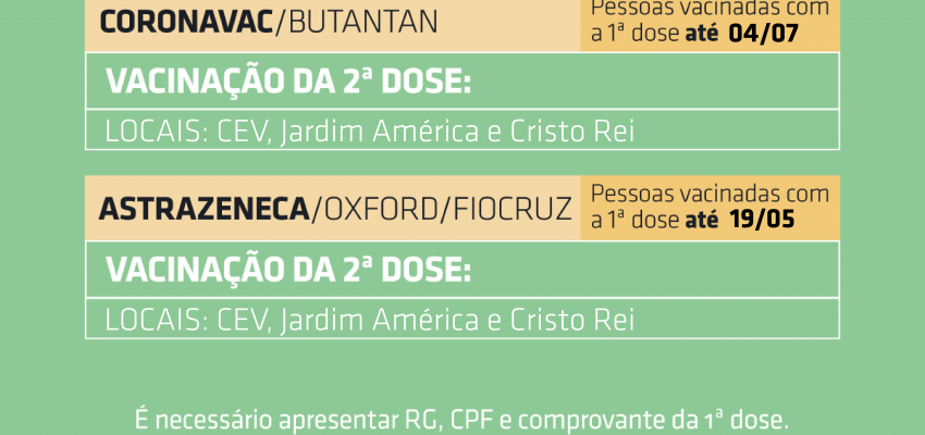 Aberto novo agendamento para segunda dose