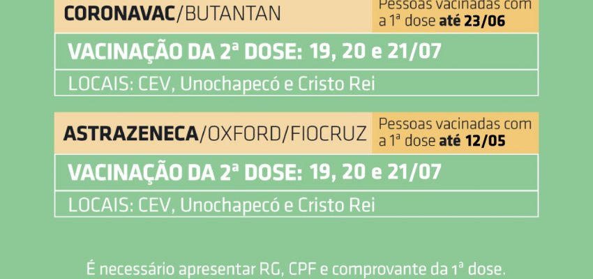 Aberto novo agendamento para segundas doses