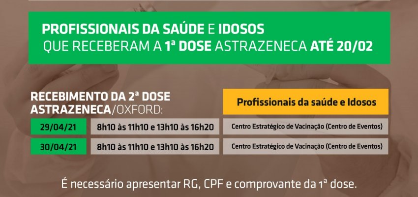 Aberto agendamento para segunda dose da Astrazeneca