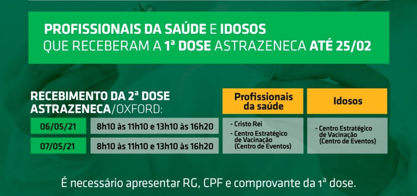 Aberto agendamento para segunda dose de Astrazeneca