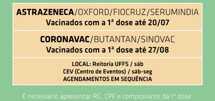 Novo agendamento de segundas doses em Chapecó