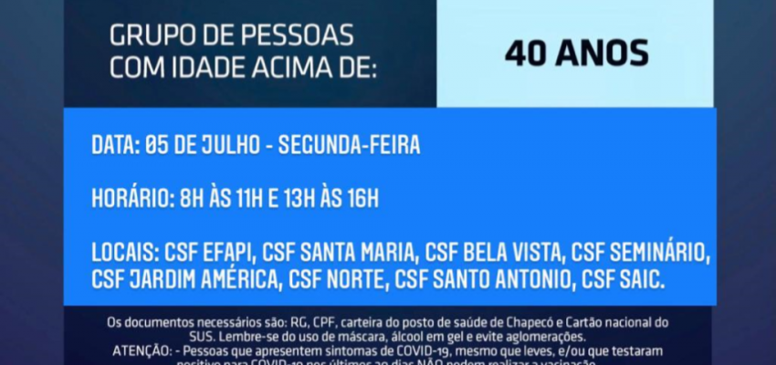 Novo agendamento de 40 anos ou mais, para segunda-feira