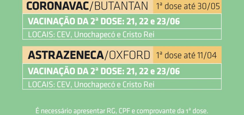 Aberto agendamento de segundas doses contra a Covid
