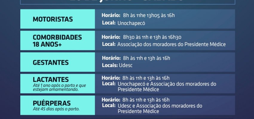 Aberta vacinação para gestantes e outros grupos, no sábado