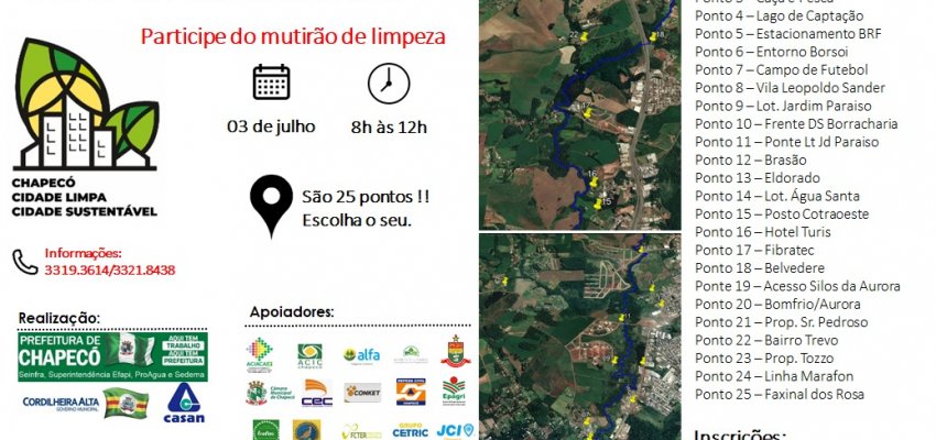 Neste sábado tem ação de limpeza no entorno do Lajeado São José